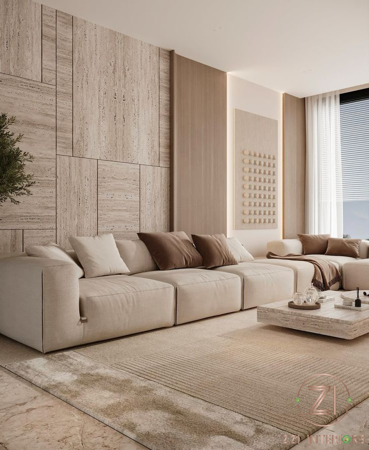 Travertine pool surround and coping in a luxury Dubai villa
