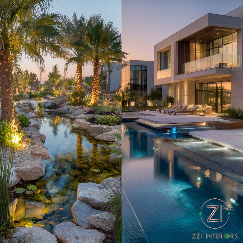 Natural pond vs traditional pool design in Dubai villa