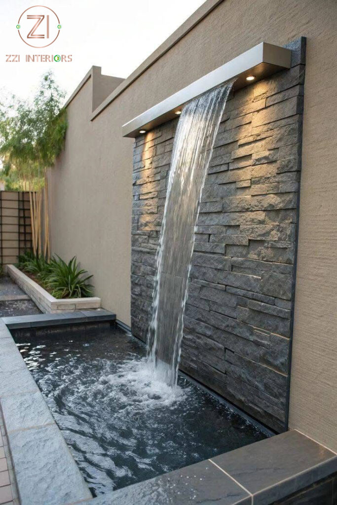 Cascading garden waterfall design for UAE villa outdoor space