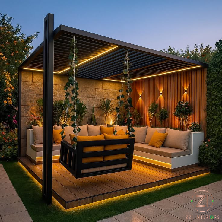 Retractable pergola with motorized side screens for all-weather use