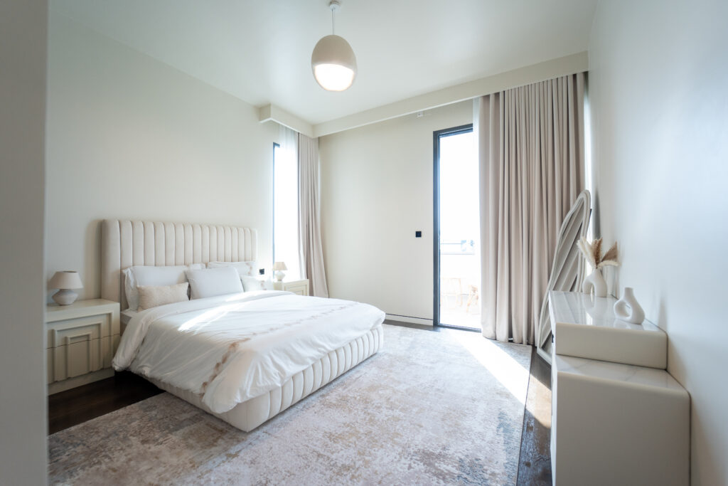 Durable yet elegant flooring and fabric finishes in luxury villa interior Dubai