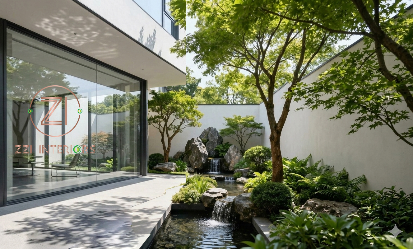Modern water fountain for villa garden in Dubai landscaping