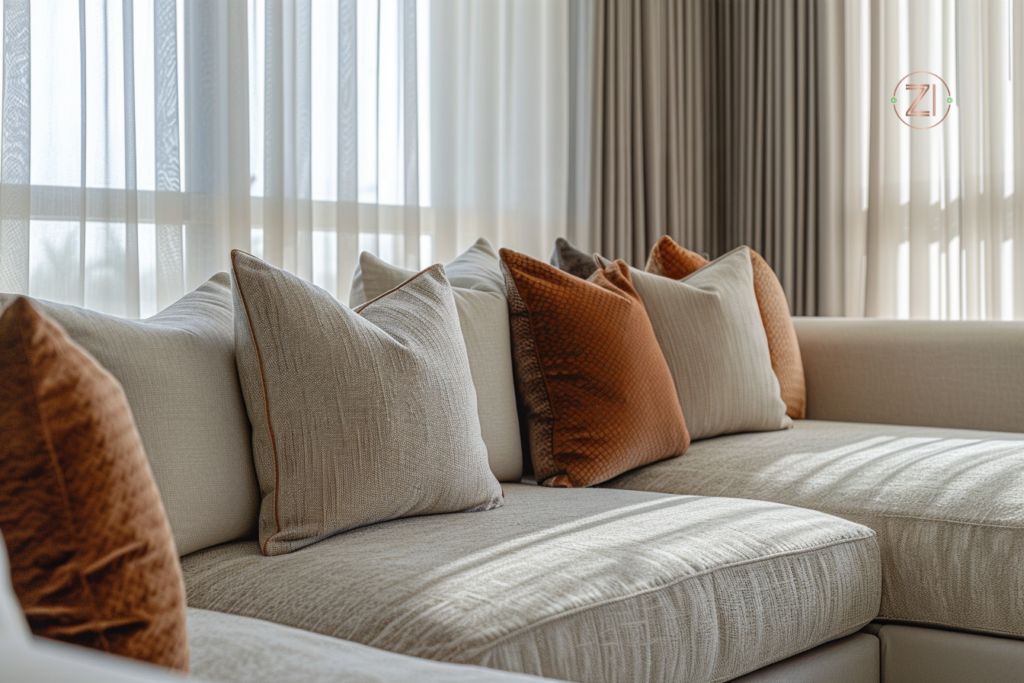 Leather sofa in a Dubai living room resistant to humidity and moisture