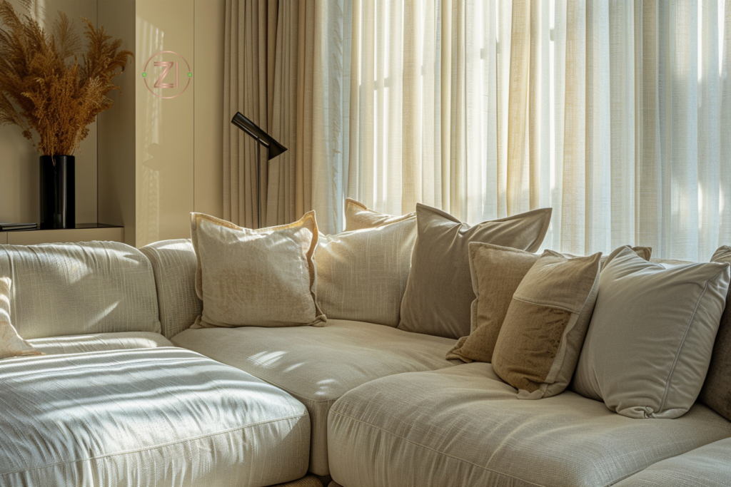 Neutral-toned living room designed by an interior designer in Dubai