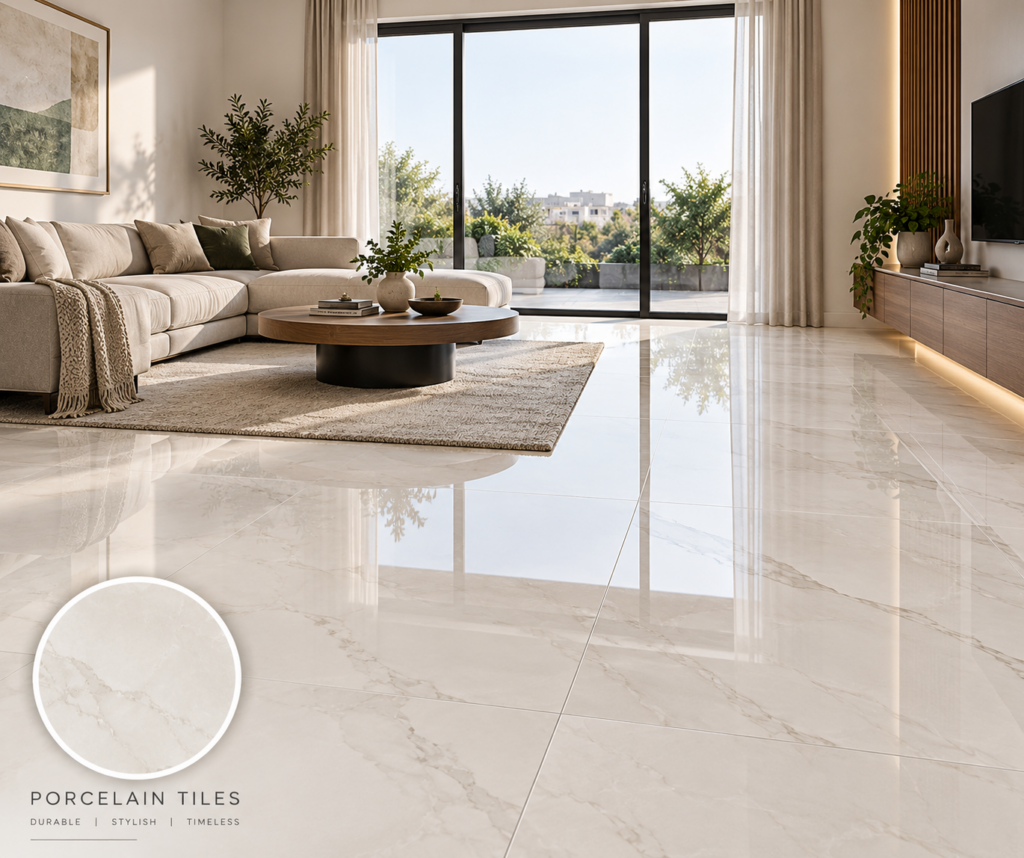 Porcelain tile flooring in a modern Dubai living room