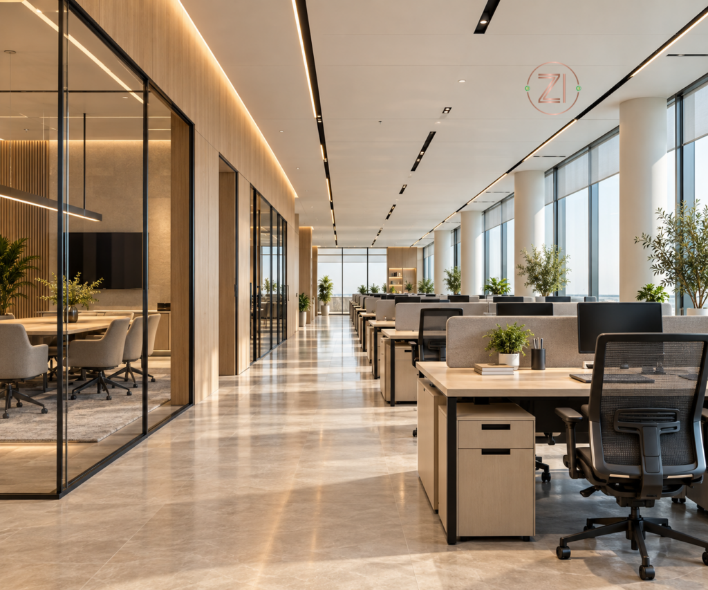 Natural and ambient office lighting design Dubai