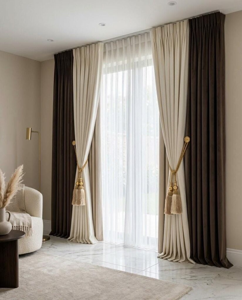 Dark blackout curtains in a modern bedroom for better sleep