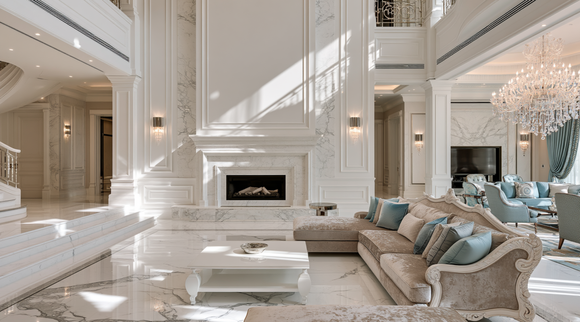 Natural marble flooring in a luxury villa entryway
