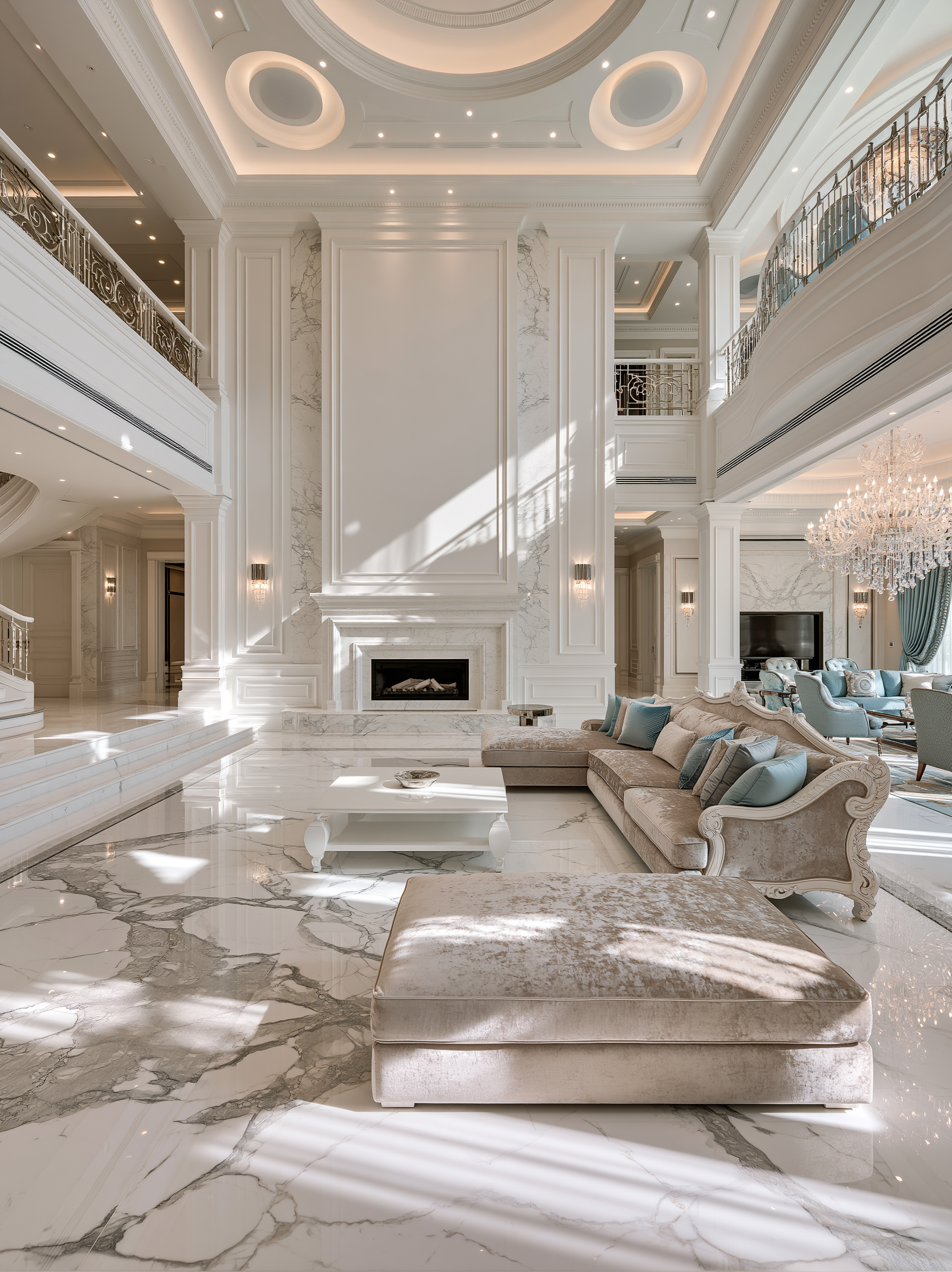Natural marble flooring in a luxury villa entryway